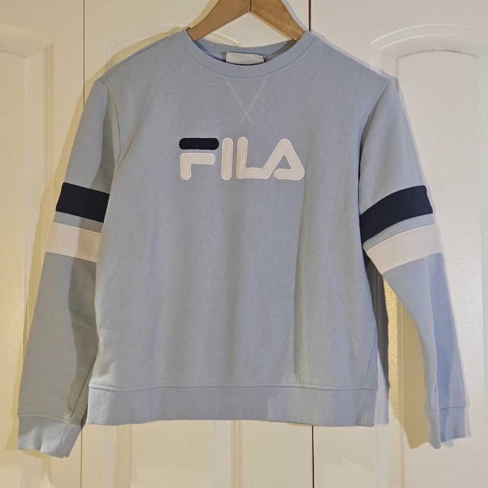 FILA Sweatshirt Womens L Blue Long Sleeve Logo Crewneck Sporty Retro Streetwear